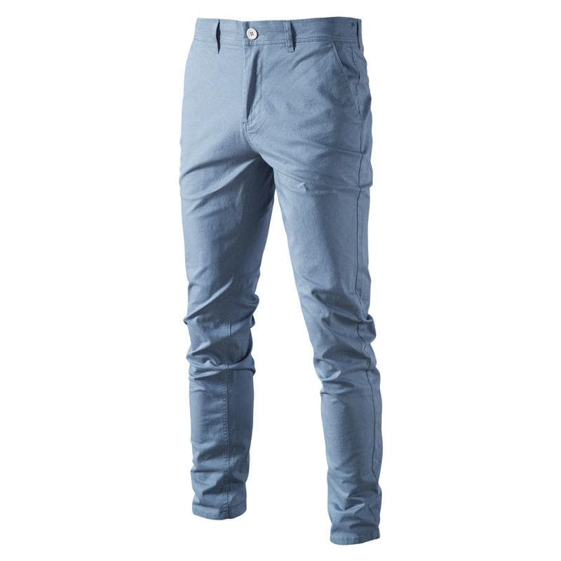100% Cotton Casual Pants Men Solid Color Slim Fit Mens Business Pants 36 blue
