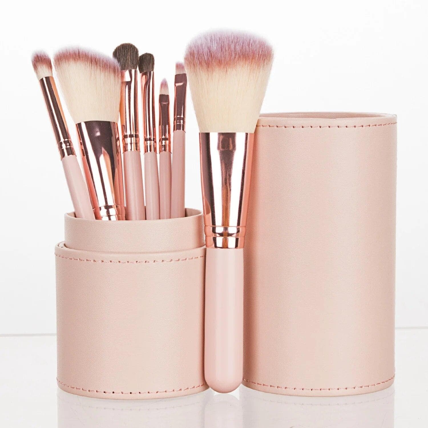 7Pcs Professional Makeup Brushes Set With Bucket Blush Powder Eyeshadow Eyebrow Foundation Brush Makeup Tool light pink