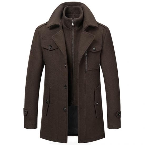 New Winter Wool Coat Men Fashion Double Collar Thick Jacket Single Breasted Trench Coat Men Casual Wool Blends Overcoats Men L coffee
