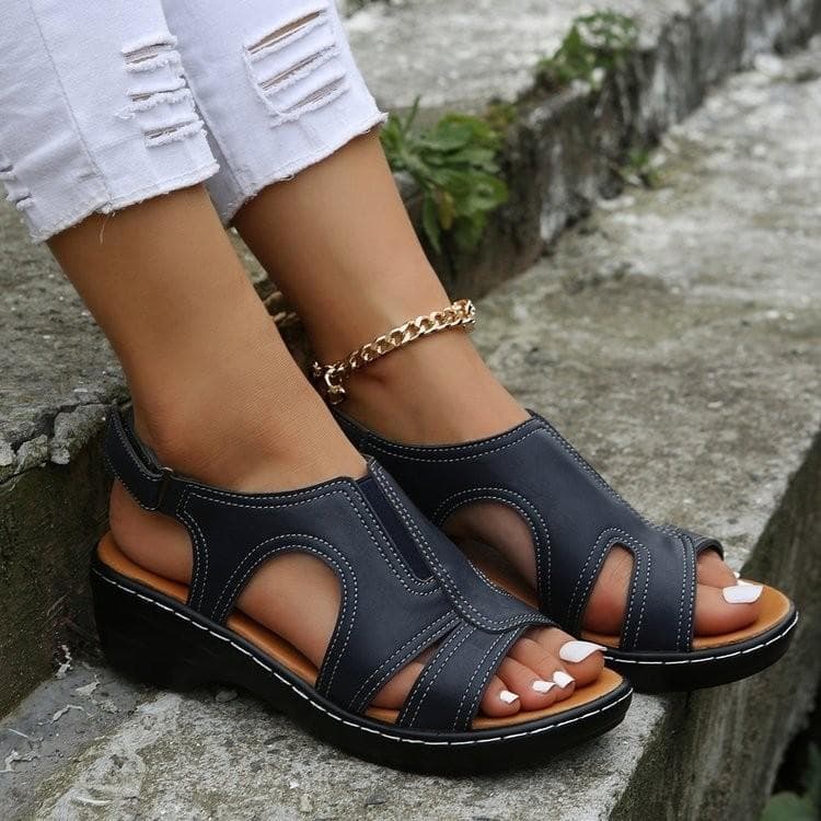 NEW Summer Women Wedges Premium Orthopedic Sandals Women Vintage Anti-Slip Leather Casual Female Platform Retro Shoes Plus Size 38 blue