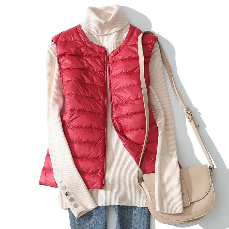 Women's Ultra Light Down Vest Lightweight Waistcoat Female Windproof Warm White Duck Down Sleeveless Down Jacket Coat XS