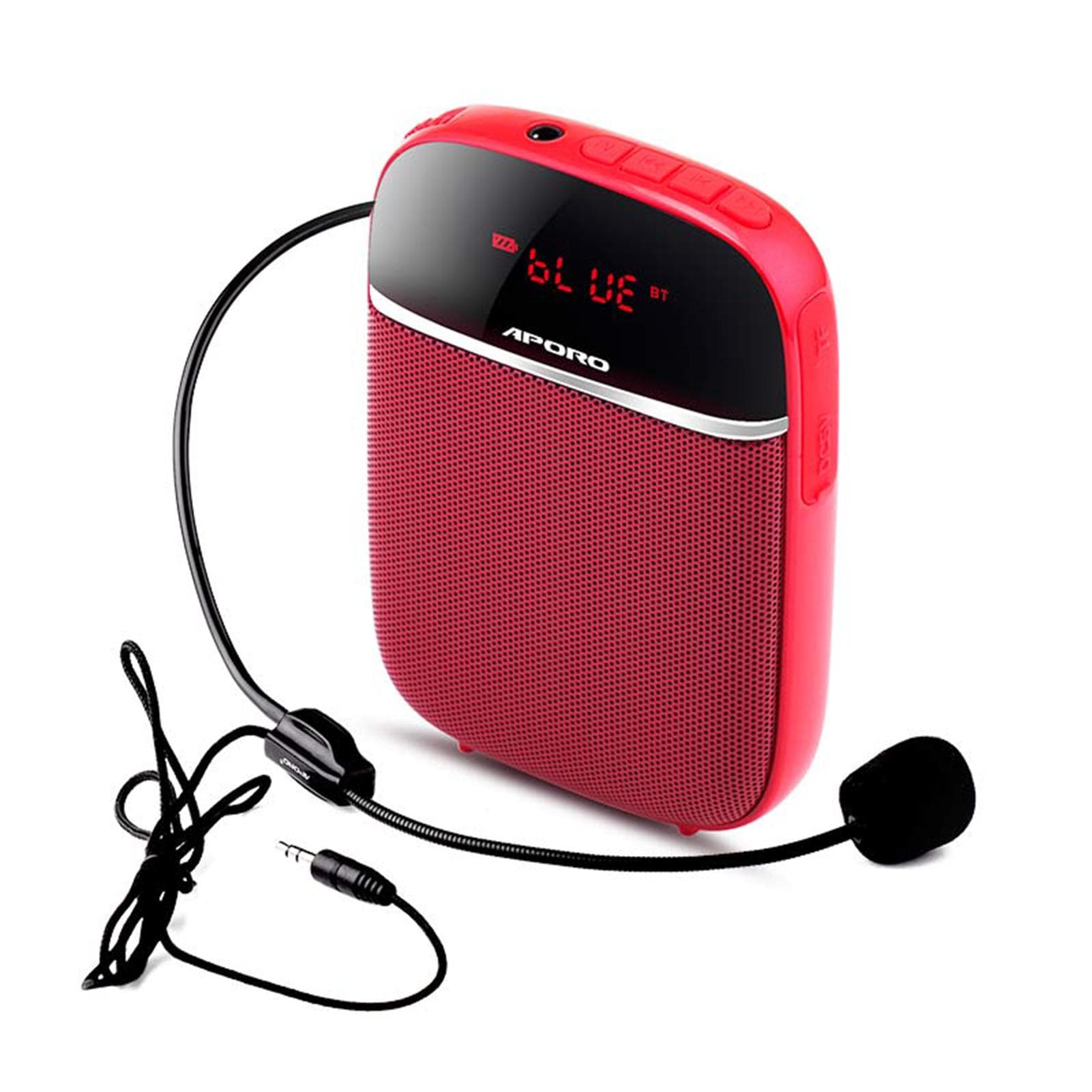 Portable Voice Amplifier for Teachers with Wired Microphone Headset Waistband Rechargeable Personal red