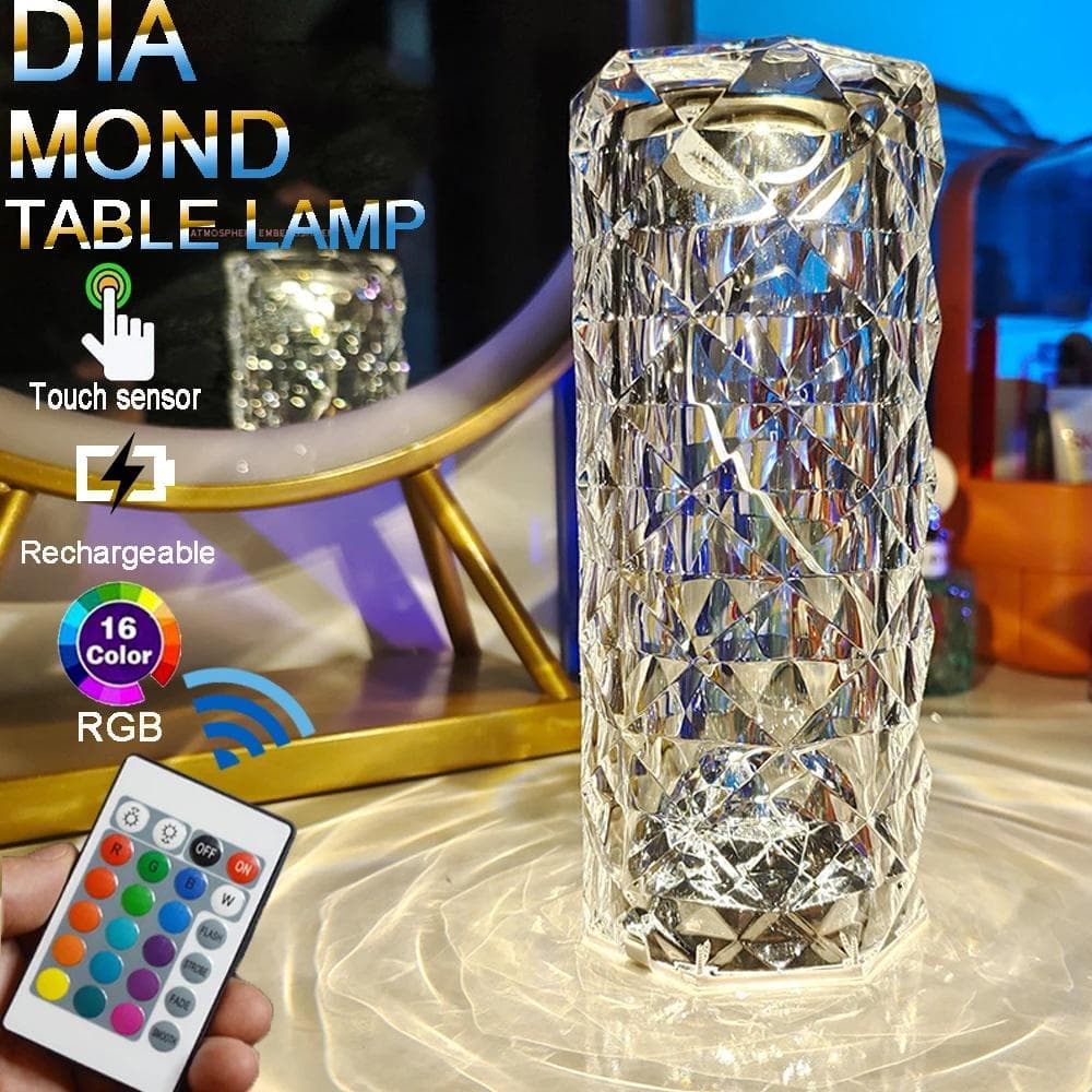 USB charging diamond crystal desk lamp, touch controlled rose crystal night lamp, DIY creative projection lamp, bedroom romantic atmosphere lamp Chargeing 16 colors