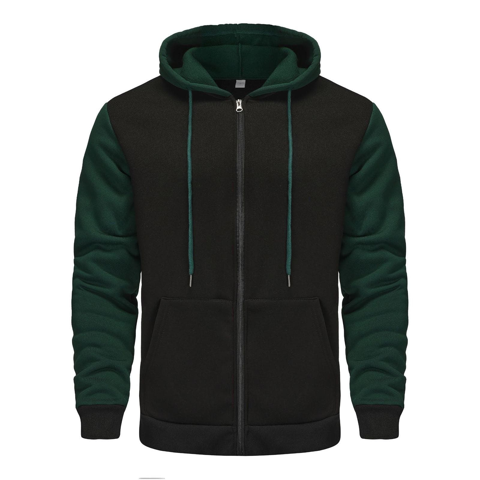 Color Blocked Men's Outdoor Casual Hooded Drawstring Hoodie M dark green