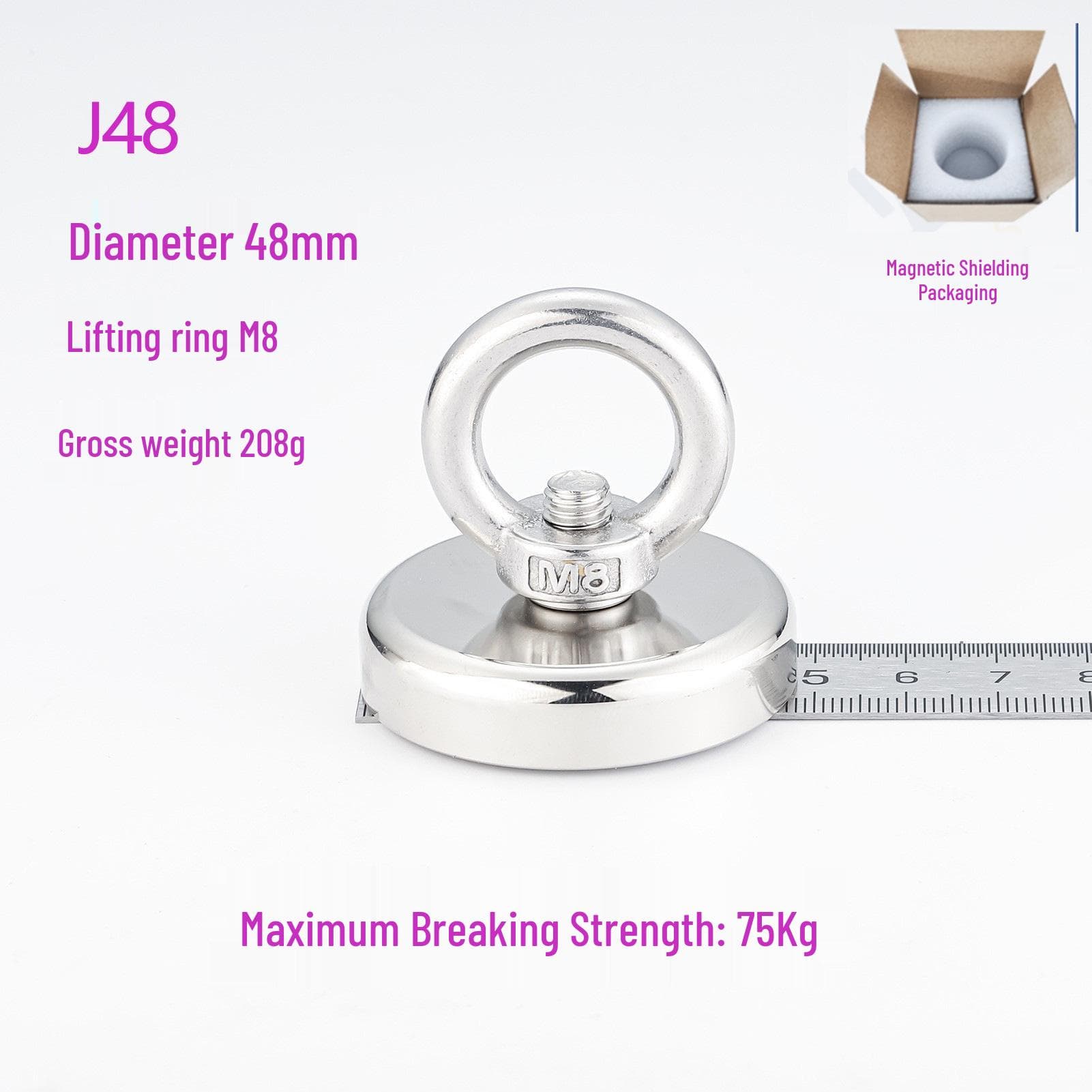 Powerful Round Magnetic Fishing Magnet with Eylet - Underwater Recovery Tool