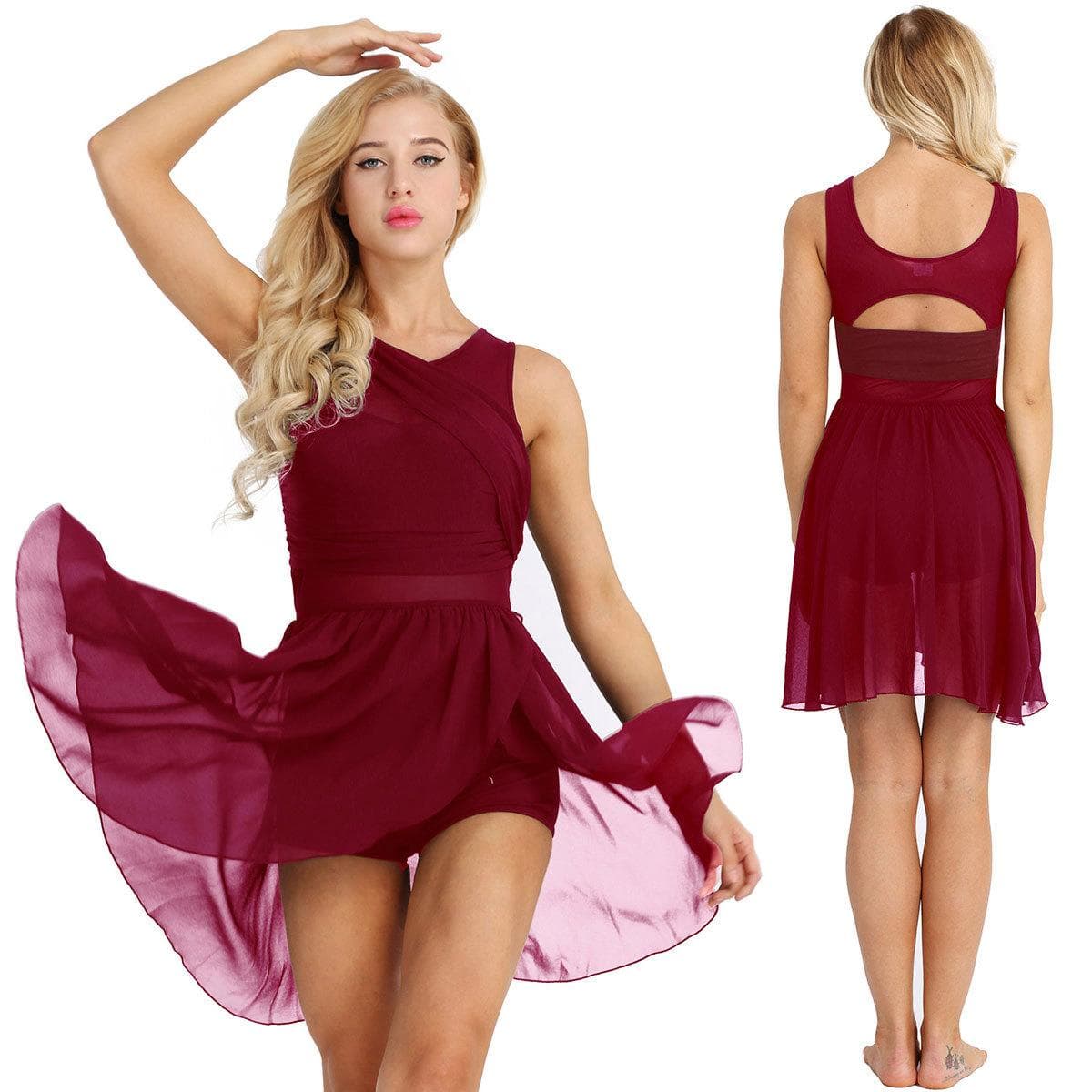 Women Ballet Tutu Gymnastics Leotard Dress Sleeveless Asymmetrical Lyrical Dance Costumes Stretchy Dance Dress XXL