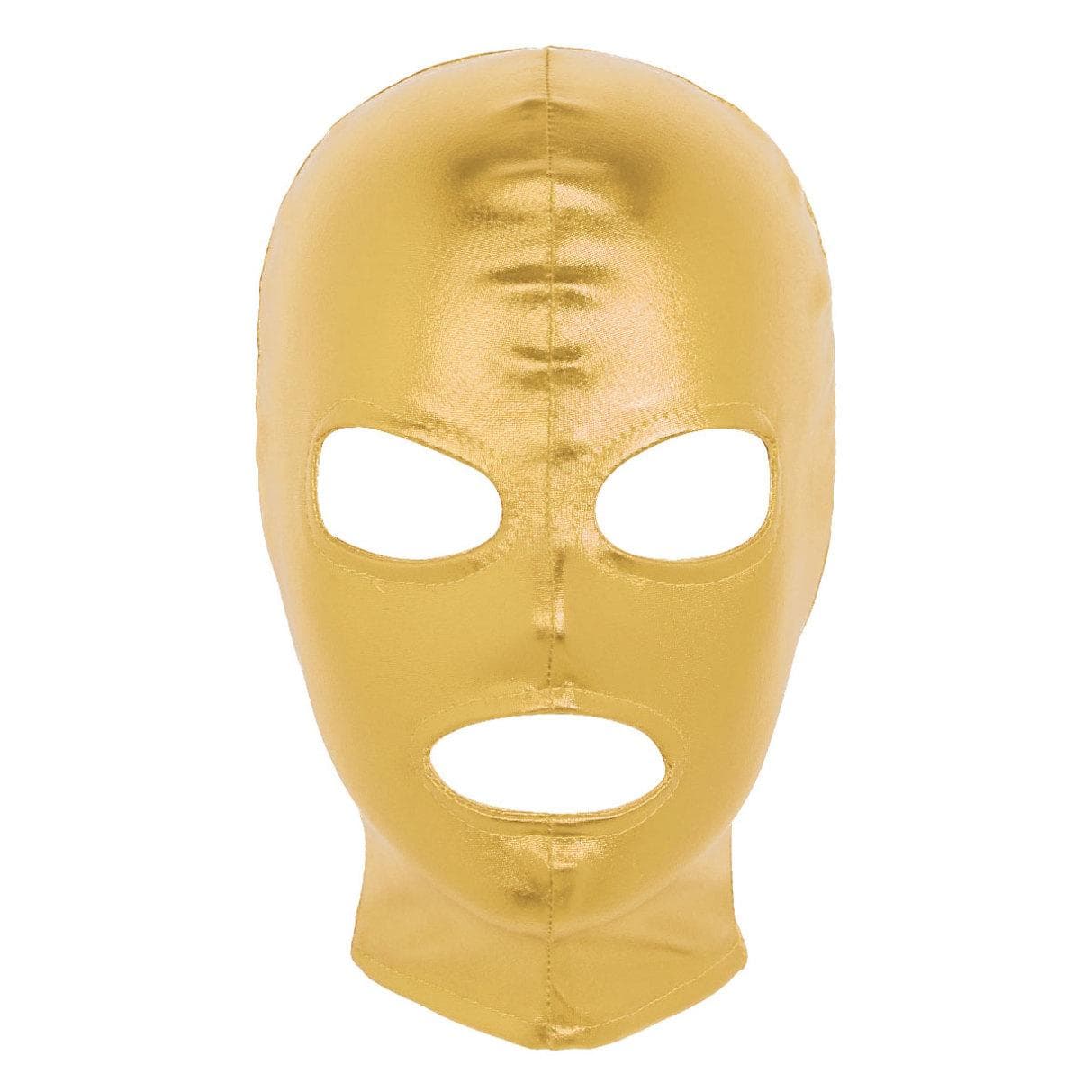 Women Mens Cosplay Face Mask Latex Shiny Metallic Open Eyes and Mouth Headgear Full Face Mask Hood for Role Play Costume gold