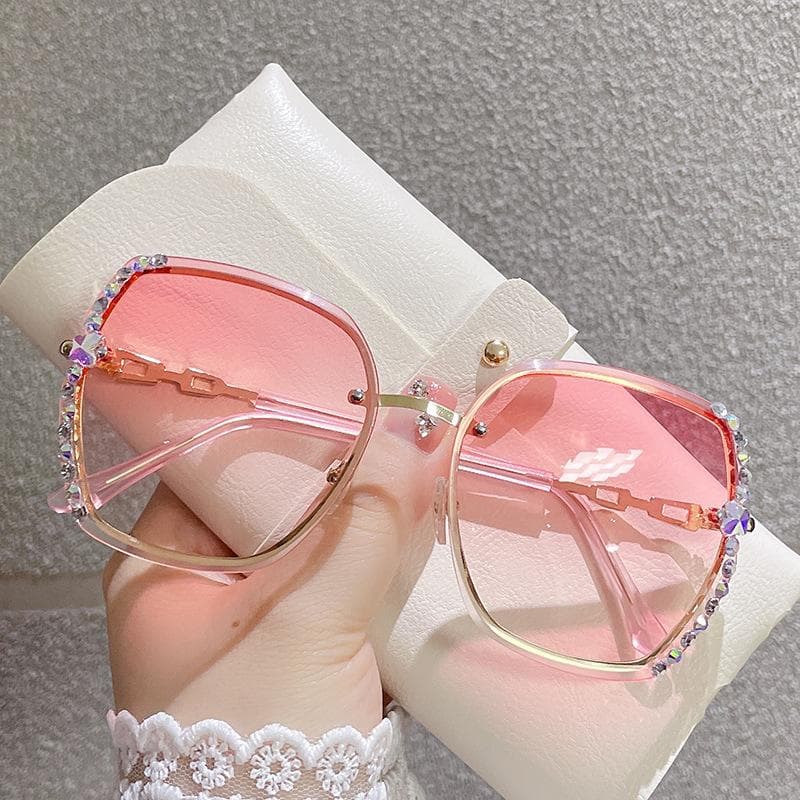 Retro Oversized Frame UV400 Sunglasses Women Vintage Fashion Rimless Gradient Colors Lens Sunglasses pink
