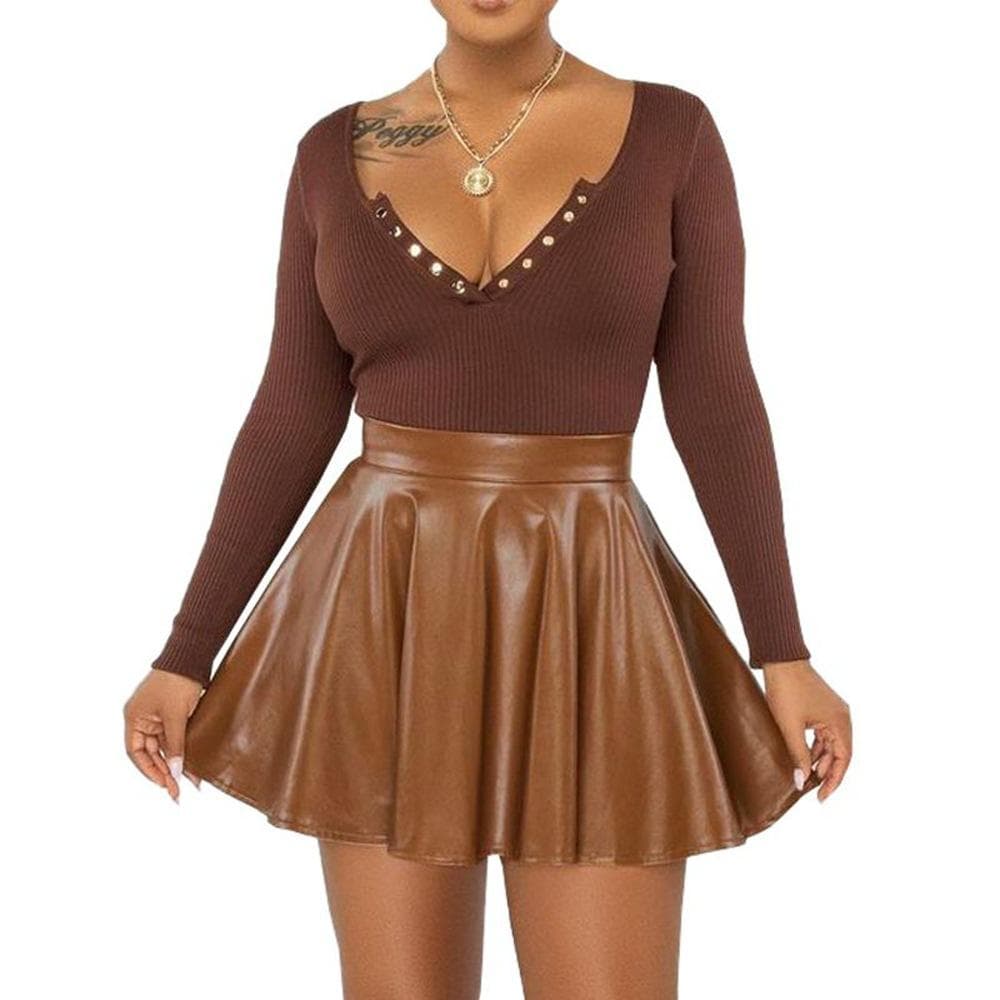 Women's Clothing Sexy Solid Color PU Skirt Women's Skirt Mini Skirt Umbrella Skirt XXL