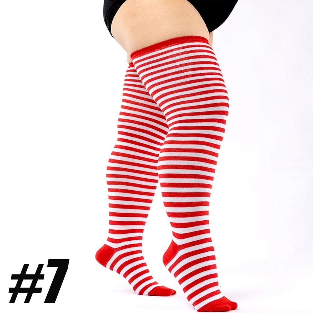 1 Pair Plus Size Womens Thigh High Socks for Thick Thighs - Extra Long Striped Thick Over The Knee Socks - Leg Warmer Boot Socks