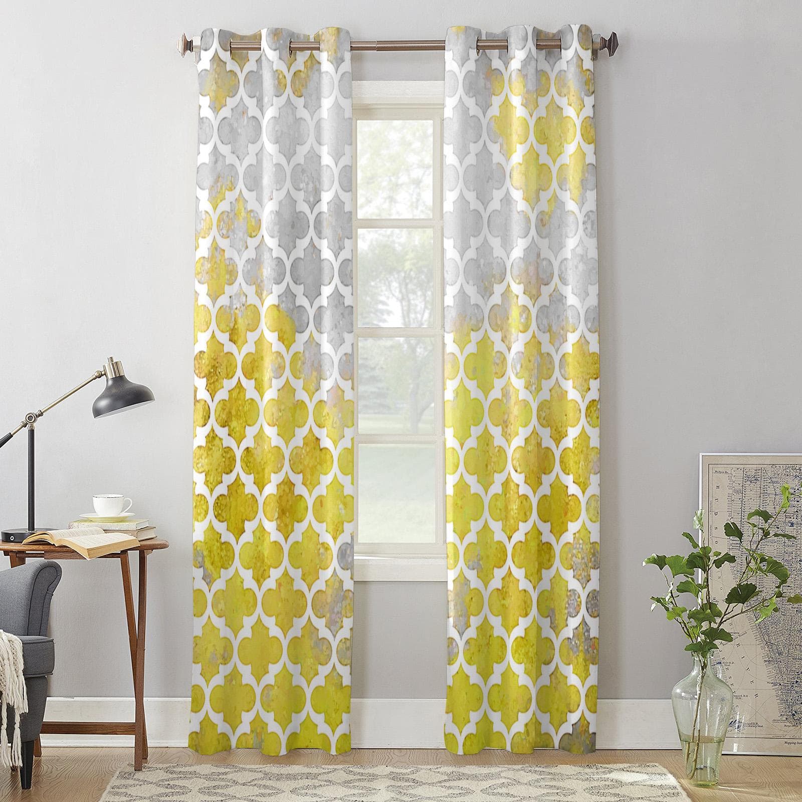 Moroccan Texture Yellow Oil Painting Modern Window Curtains for Living Room Bedroom Curtain Kitchen Treatment Blinds Drapes 135W x 60H(cm) x1