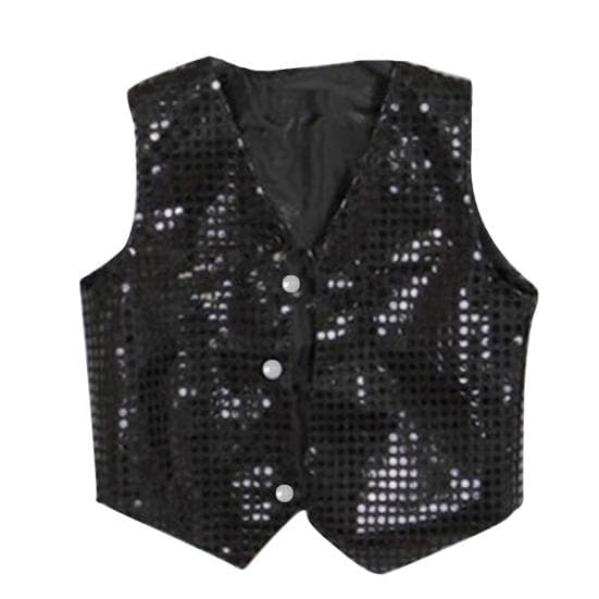 Boys Girls Sequined Vest Waistcoat Hip-hop Dance Party Street Show Costume Height 120cm black