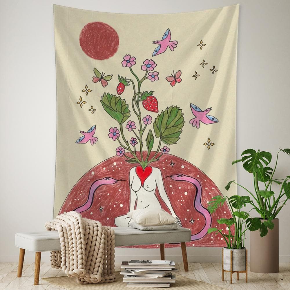 Plant Flower Tarot Tapestry Wall Hanging Astrology Divination Witchcraft Sun Moon Goddess Home Decor 95x70cm