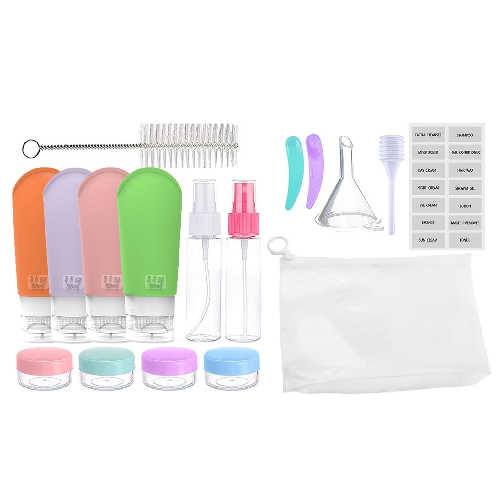Portable Travel Toiletry Set Washing Storage Bag Filling Bottles Cream Bottles Spray Bottles Funnels 17pcs multicolour