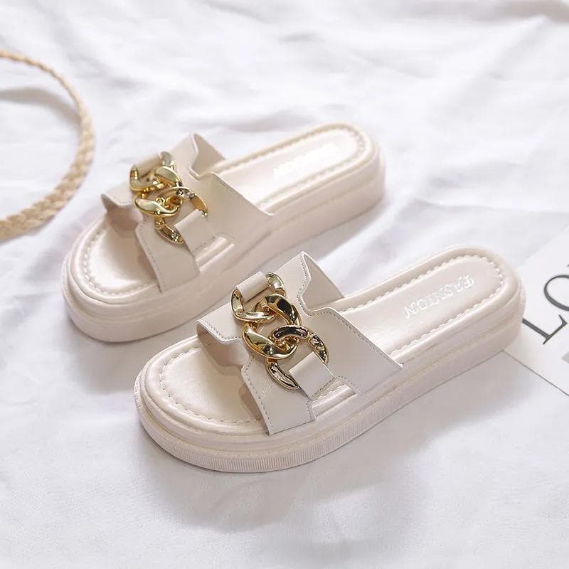 Outer Wear Slippers Women's Trendy Fashion Thick Bottom Non-slip Waterproof Slippers 40 white