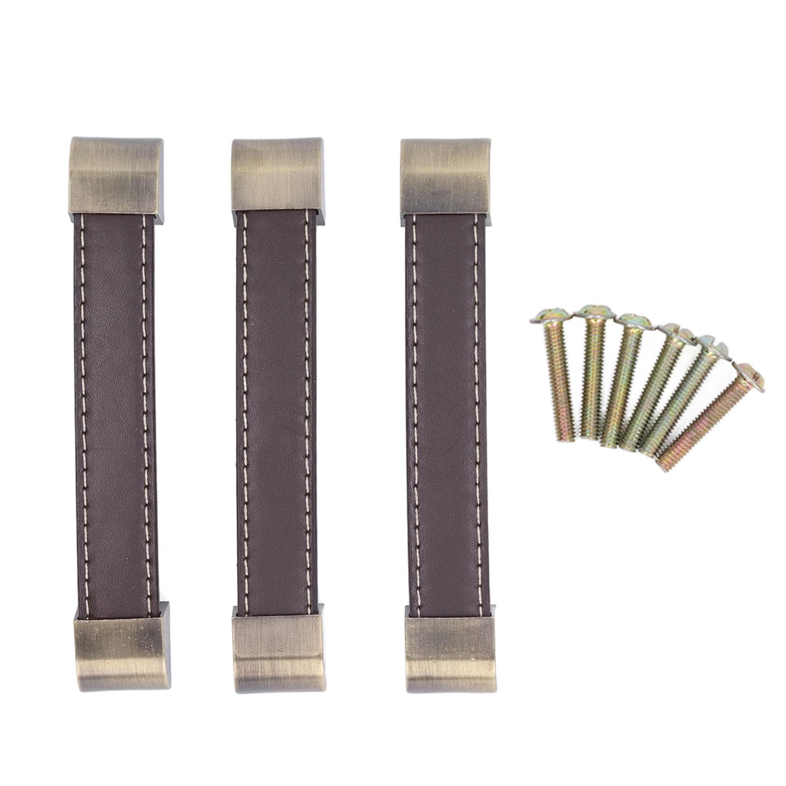 3Pcs Wardrobe Door Leather Handle Antique Drawer Pull Handle Luggage Wine Box Handle Brown brown
