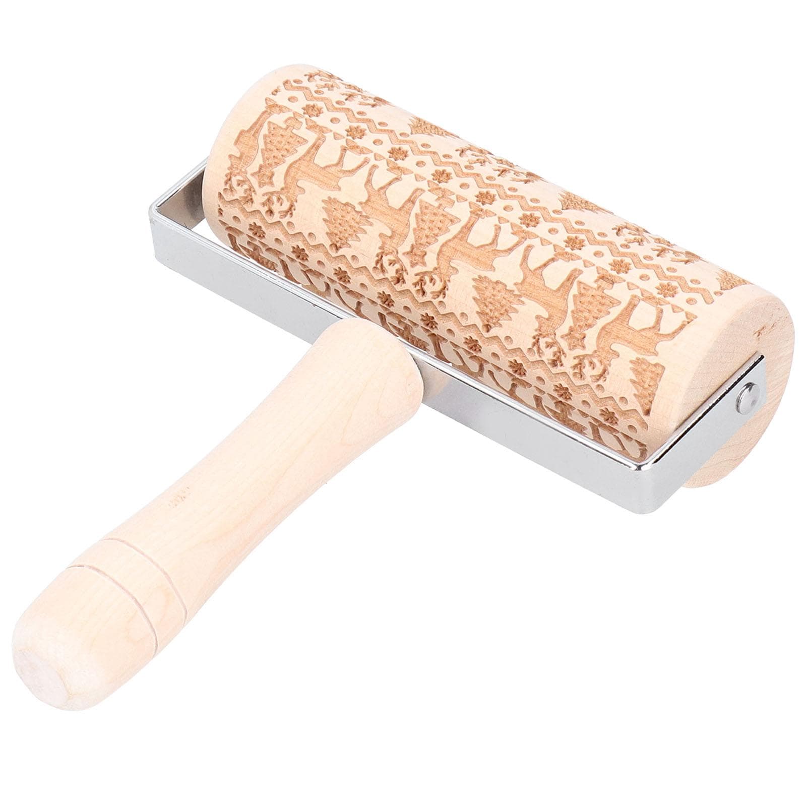 Christmas Rolling Pin Wooden Christmas Engraved Embossing Rolling Pin Dough Stick Baking ToolElk