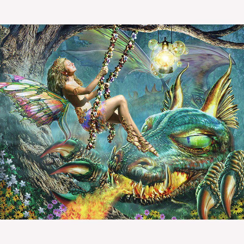 Diamond Painting Fairy and Dragon Diamond Embroidery Rhinestones Painting Art Animals Cross Stitch 20X30CM