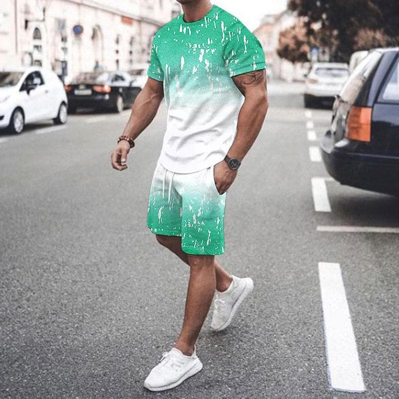 Gradient Stripe 3d Print Summer Men Set O-neck T shirts+Shorts 2 Piece 2023 New Short-sleeve Man Outfits Fashion Tracksuits Suit XXL