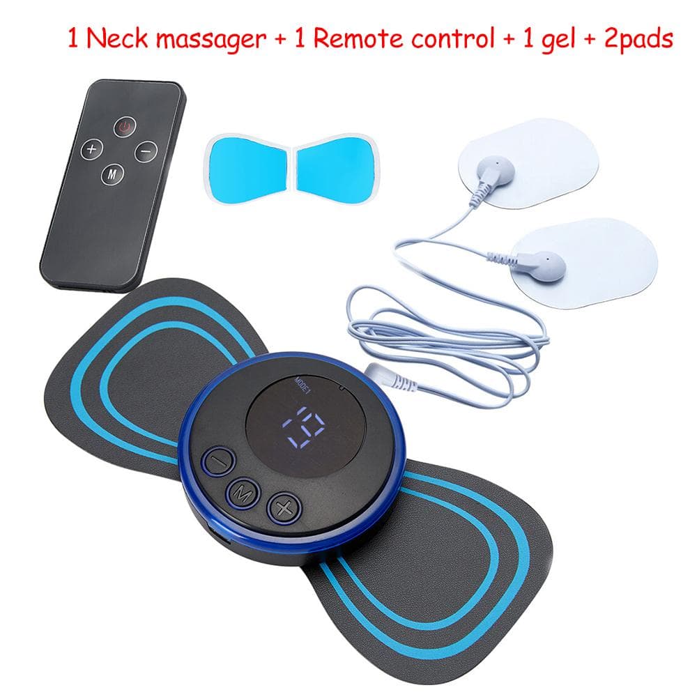 Neck Massager Mini Portable EMS Electric Cervical Massage Patch Pulse Body Muscle Stimulator Pads Relieve Fatigue Relax Tool 1 set with 2 pads
