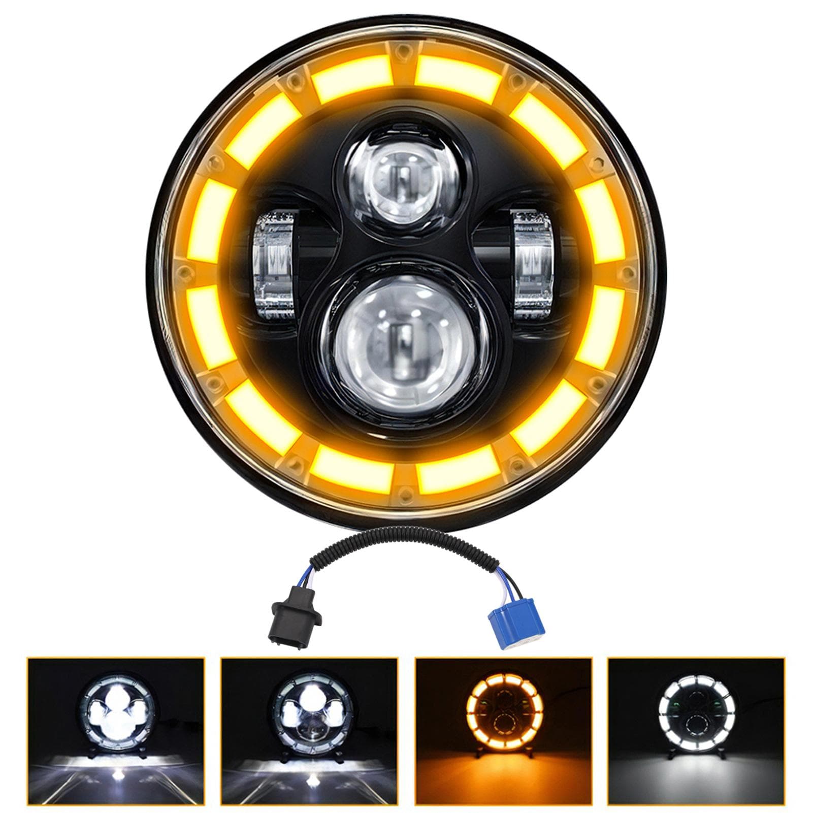 1 PCS 7 Inch LED Headlight, Round Headlamp with High Low Beam DRL Turn Signal Replacement for Jeep