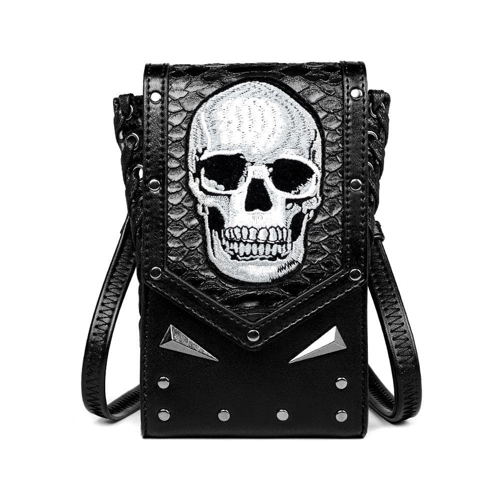 Niche Single-shoulder Crossbody Bag for Women, An Outdoor Skull Motorcycle, and A Mobile Phone Bag black
