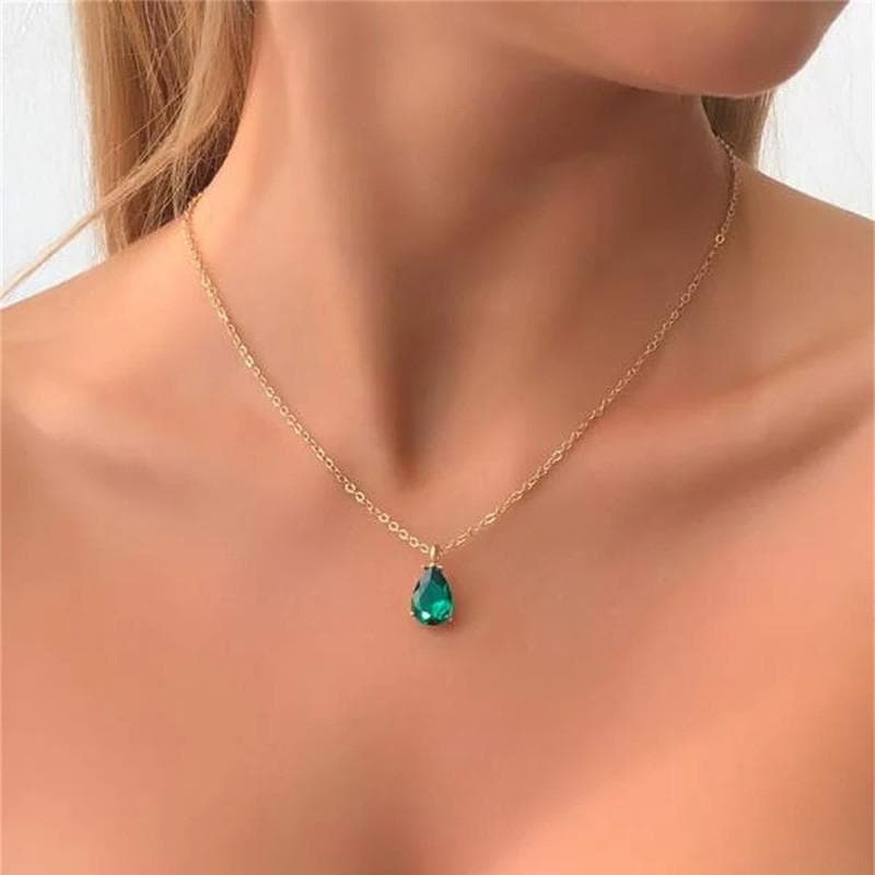 Elegant Gold Color Green Natural Stone Waterdrop Pendant Necklace for Women Charm Wedding Party Jewelry green