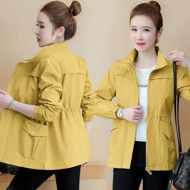 Women's Short Jacket Spring and Autumn Versatile Plus Size Jacket Solid Color Loose Waist Jacket Top M yellow