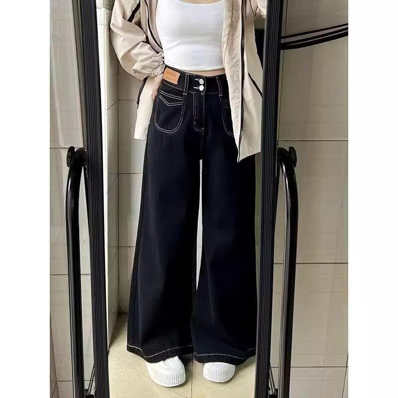 New Black Wide-leg Jeans for Women, Slim, Loose and Tall, Design, Flared Floor Pants 2XL