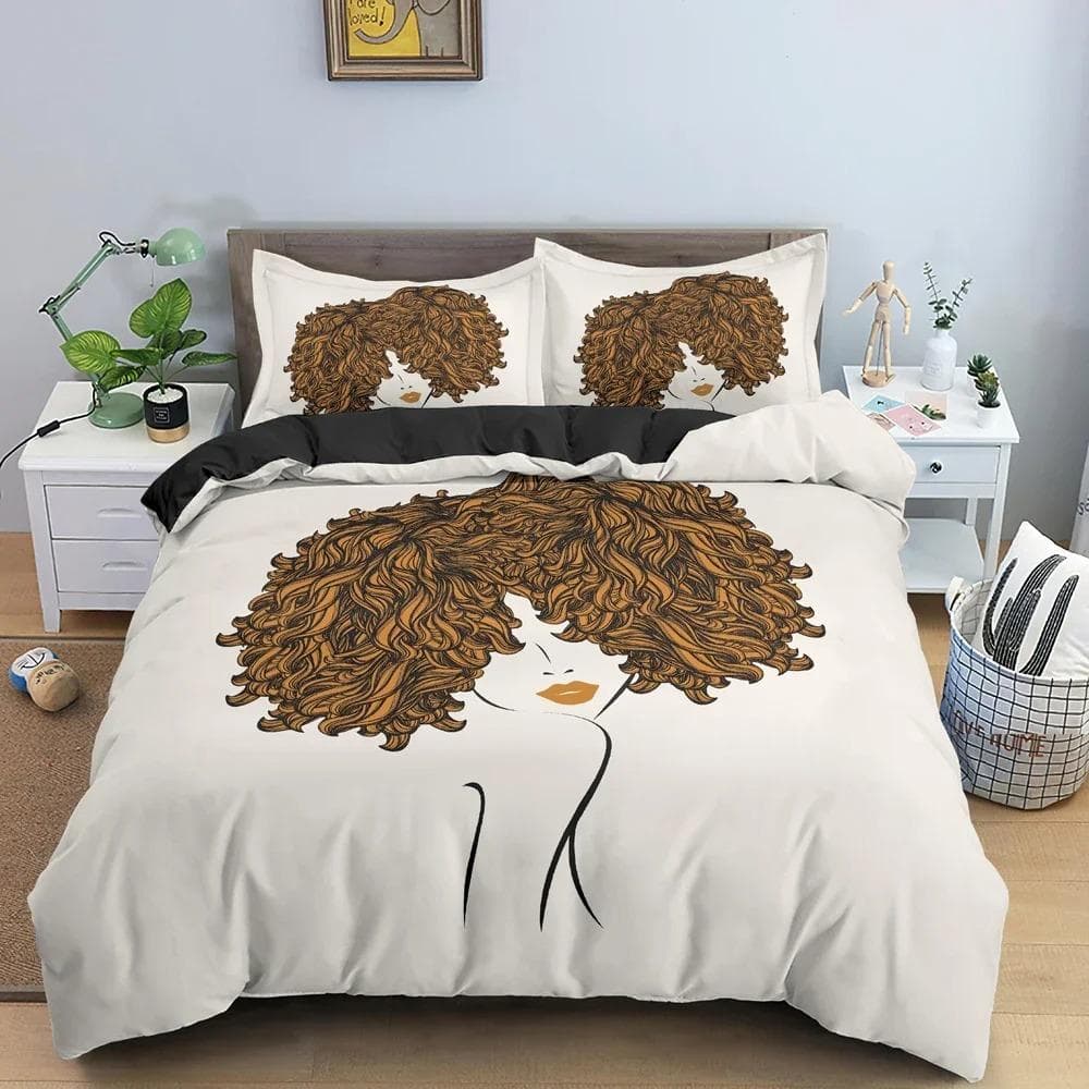 Beautiful Curly Hair Girl Pattern Bedding Set Luxury Cozy Duvet Cover Home Textile King Queen Double Twin Size Bedclothes 70x133cm 2pcs