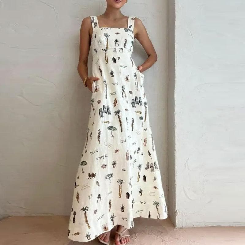 Spring Fashion Personalized Printed Suspender Sexy Lace-up Dress for Women 3XL