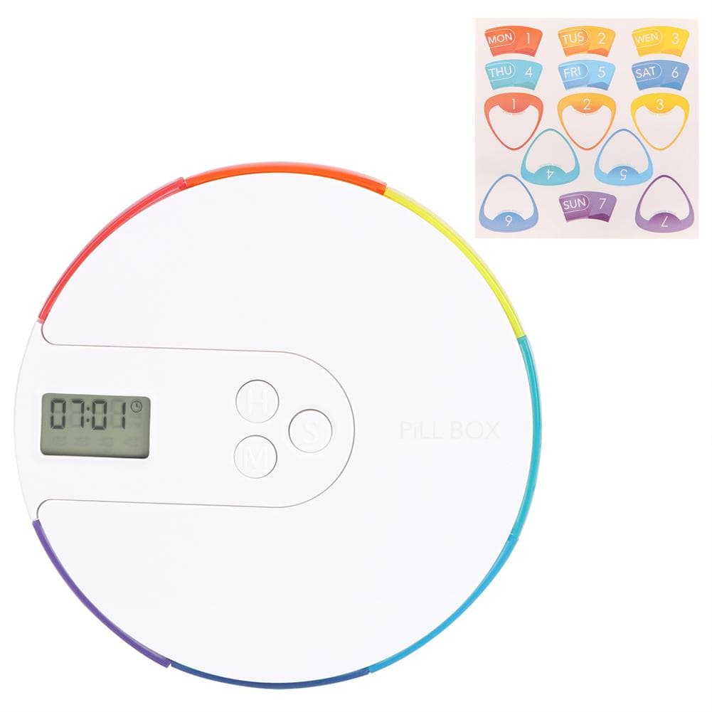 Round Shape Portable 7 Days Pill Box Medicine Holder Organizer Tablet Reminder (Rainbow)