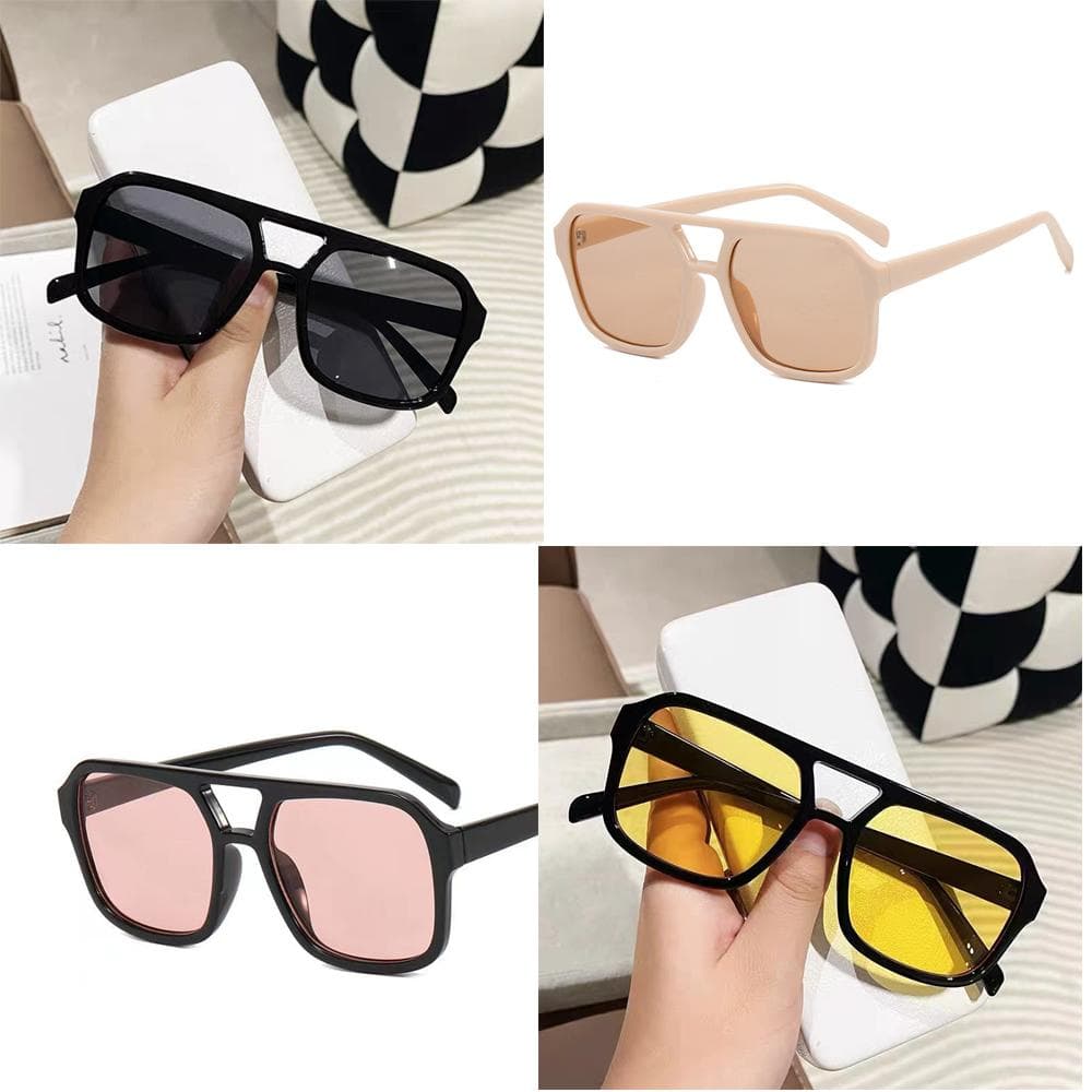 4 Pcs Double Beam Rectangle Sunglasses Women Men Vintage Square Luxury Sun Glasses Shades Female Eyewear MULTI