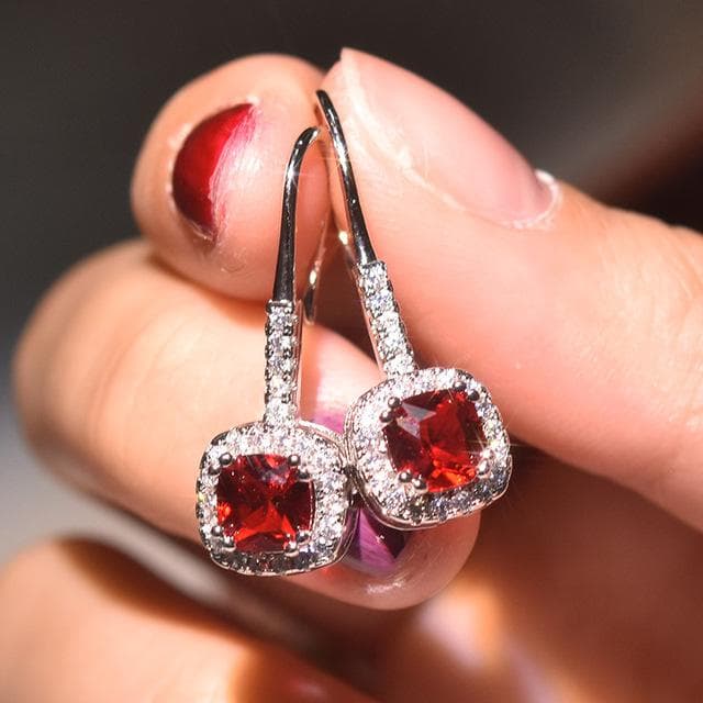 S925 Silver Sterling 1 Carat Diamond Earring For Women Blue Sapphire Ruby Topaz Silver Jewelry Gemstone Diamond Stud Earrings red