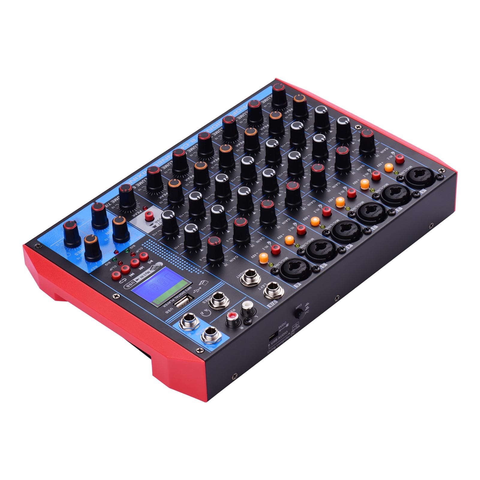 AG8 Portable 8Channel Mixing Console Digital Audio Mixer +48V Phantom Power Supports BT/USB/MP3 EU Plug