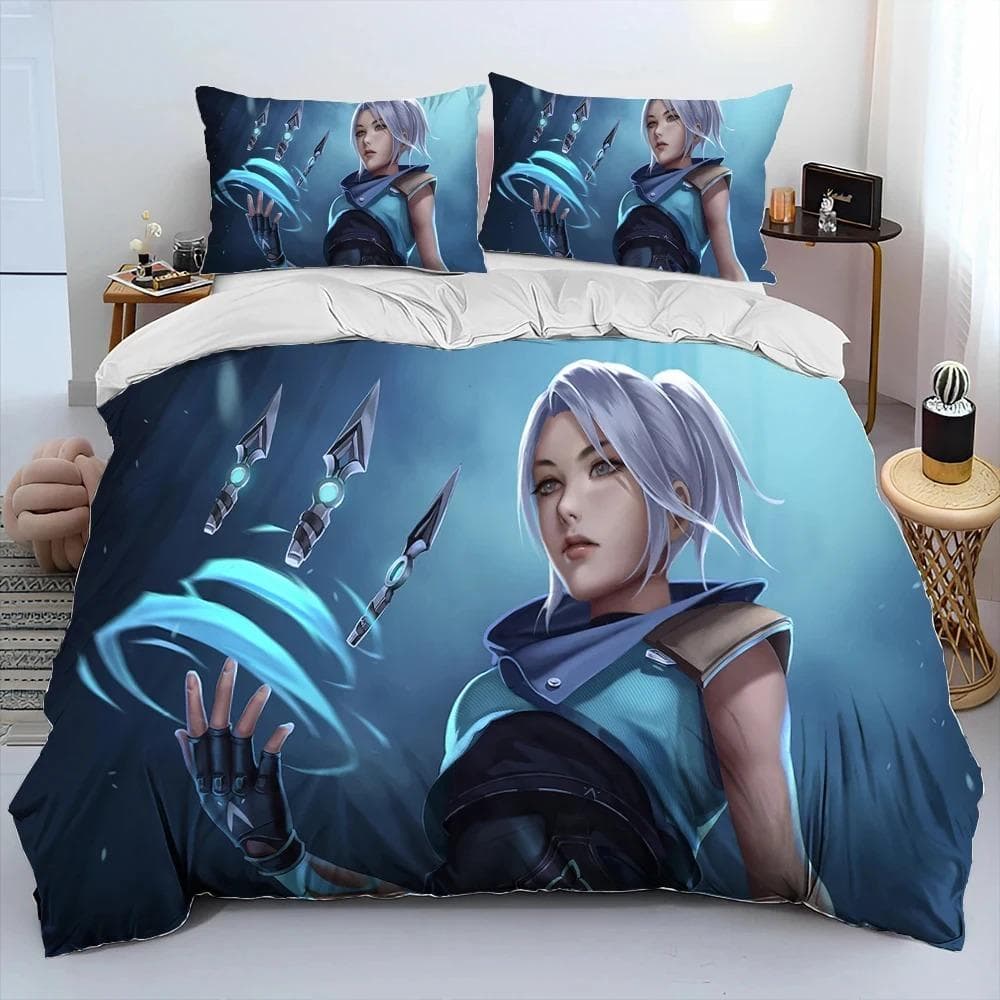 3D VALORANT Game Gamer Cartoon Comforter Bedding Set,Duvet Cover Bed Set Quilt Cover Pillowcase,king Queen Size Bedding Set Boys US Queen 228x228cm