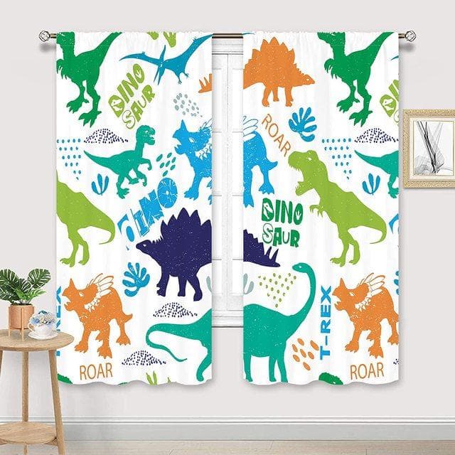 Rainbow Unicorn Curtains Girls Bedroom Decor Boys Dinosaur Curtain Colorful Cartoon Dino For Kids Safari Wildlife Window Drapes W122.5 X H183cm X 2