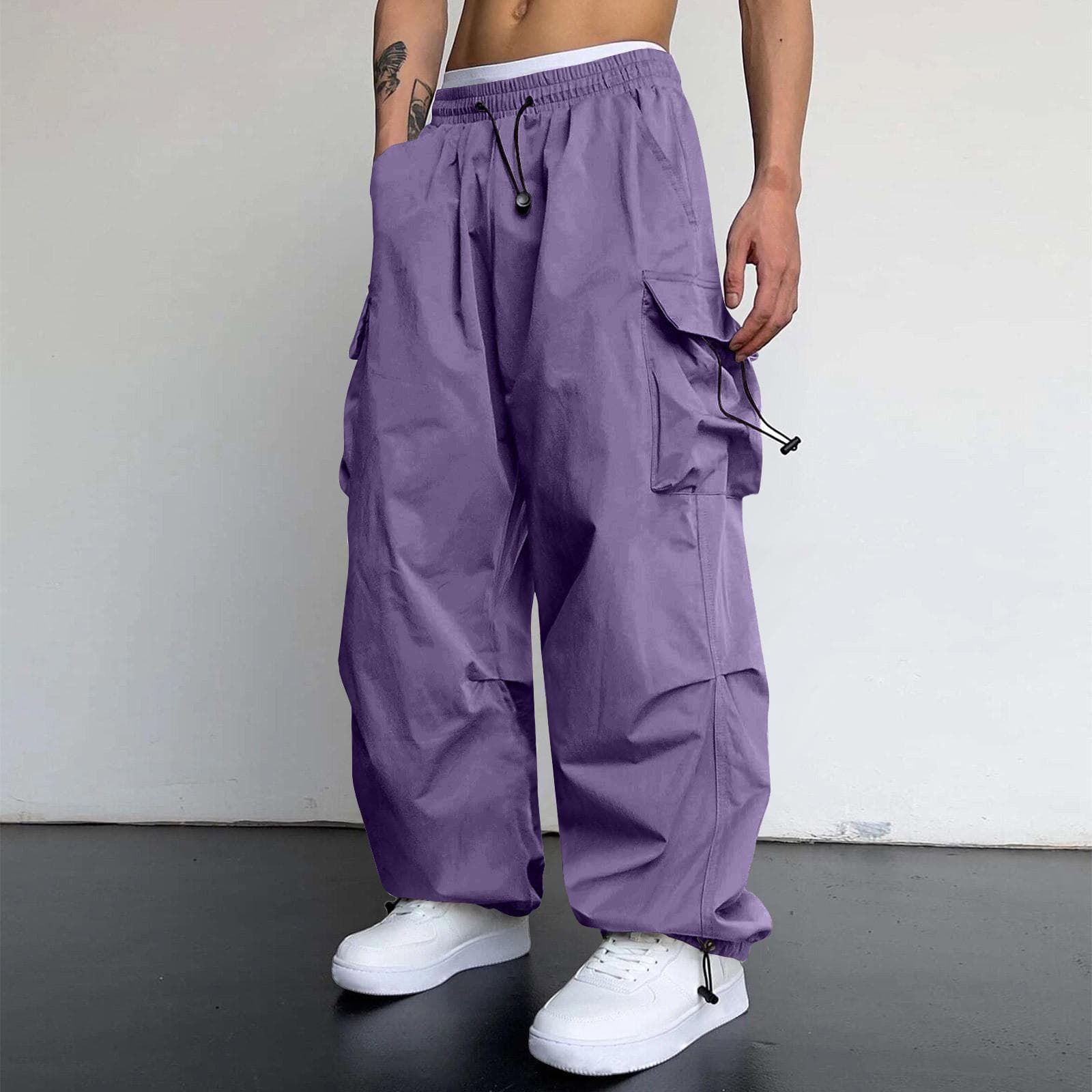 Men's Workwear Sweatpants Casual Parachute High Waist Jogging Pants Men's Sweatpants Casual Pants Casual Wear M purple