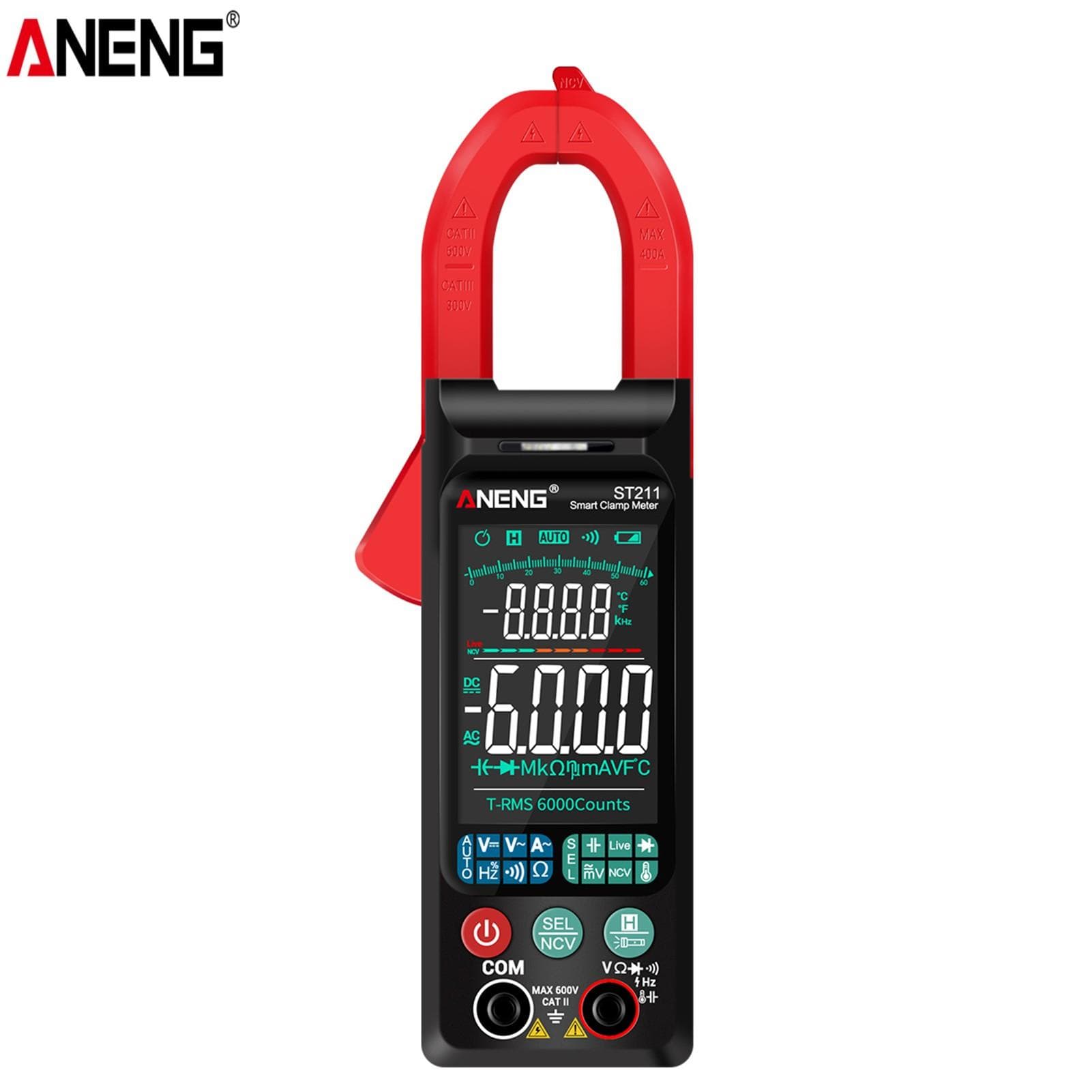 ANENG ST211 6000 Counts Digital AC Current Clamp Meter 400A Automatic Range Multimeter with red