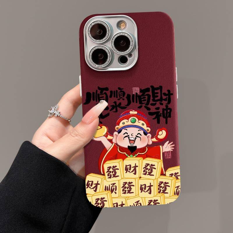 Mahjong God of Wealth Is Suitable for Apple 15pro New Year Mobile Phone Case IPhone 16 Semen Skin Pattern 14 Lens Film Redmi K40/K40Pro