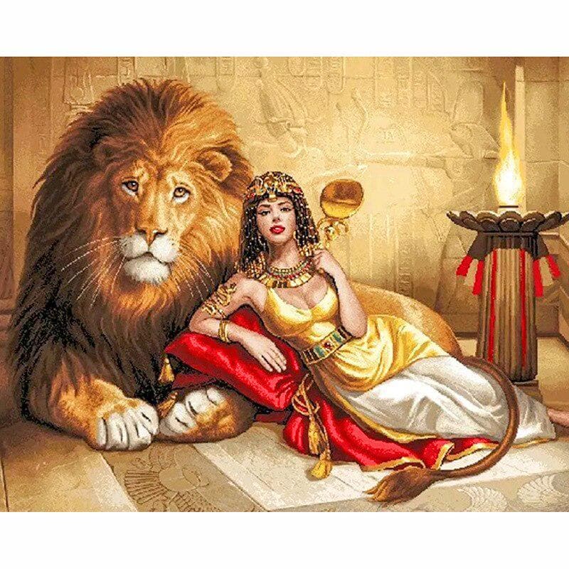 Full Round Diamond Painting Animal Lion and Woman 5d Diy Diamond Embroidery Cross Stitch 20X30CM