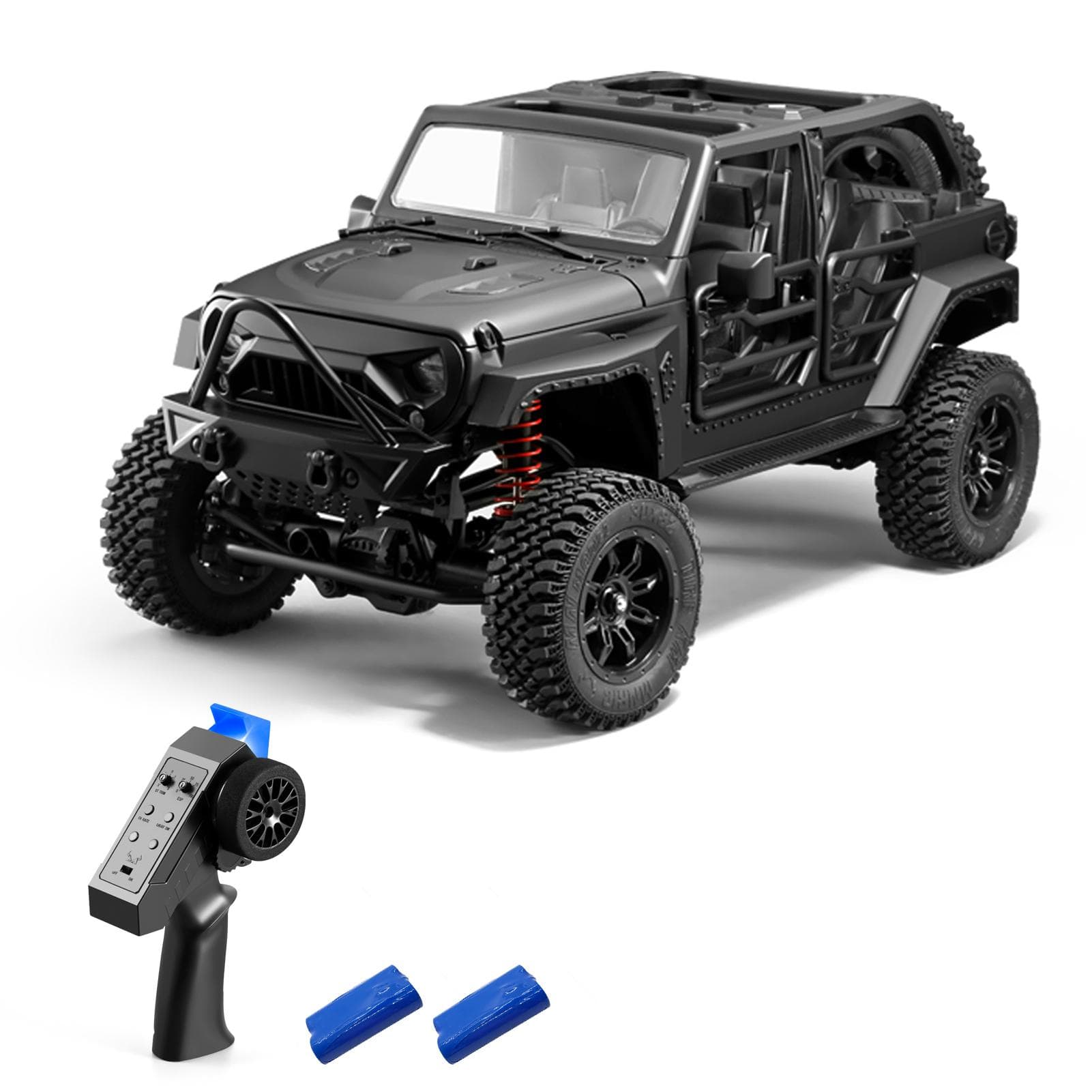 Remote Control Car, 1:12 Scale 4 Wheel Drive 2.4G Remote Control Crawler Off-Road Truck with Lights 2 Battery black
