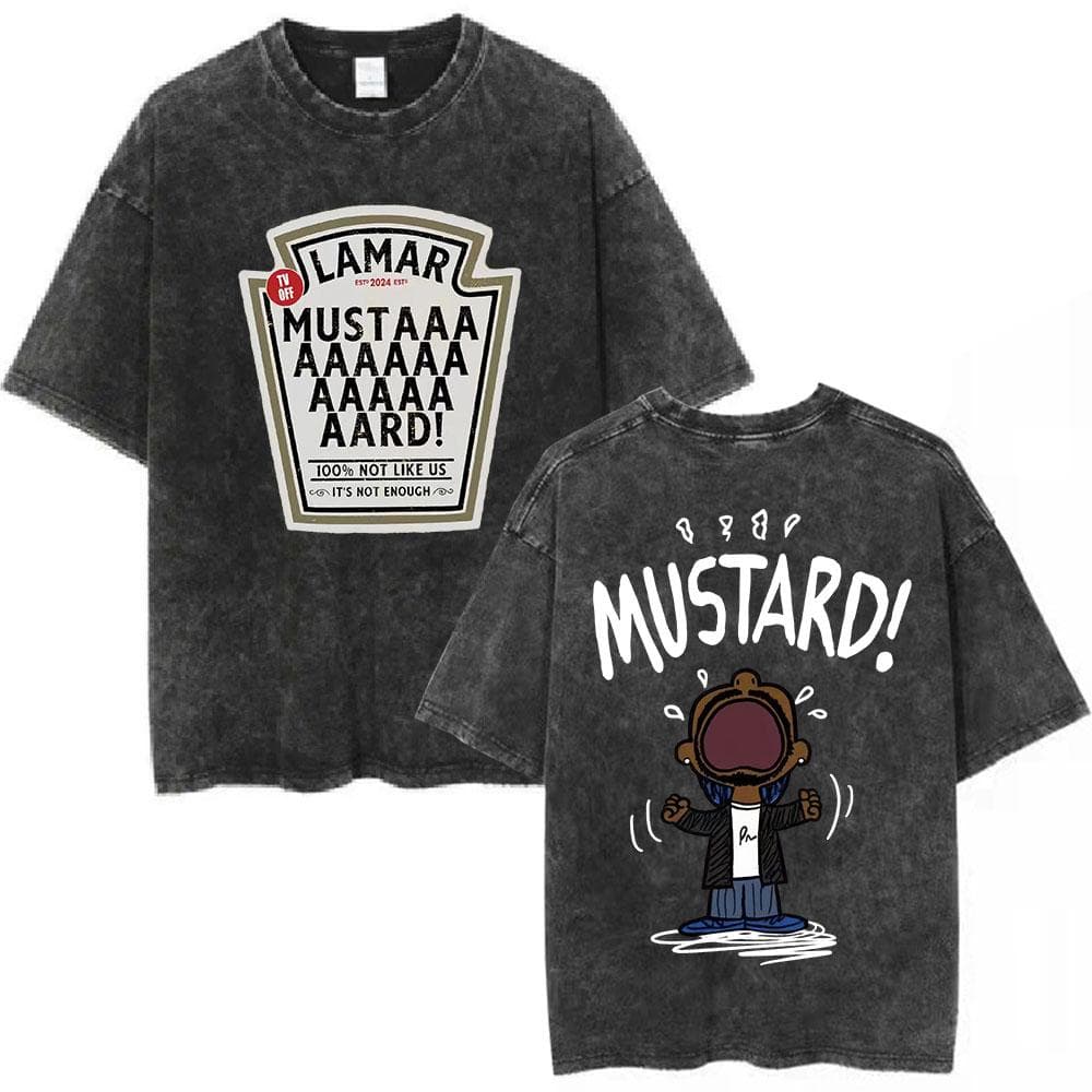 Rapper Kendrick Lamar Mustard Vintage Washed T Shirts Short Sleeve T Shirt Men's Casual Cotton Oversized T-shirt 3XL
