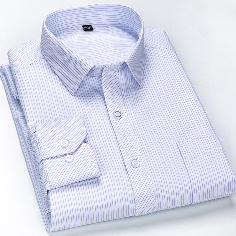 Striped Men Shirts Long Sleeve Regular Fit Classical Male Casual Shirt with Front Pocket 43