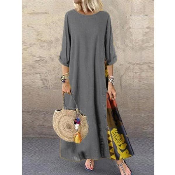 Women's Fashion Casual Loose Big Swing Half Sleeve Long Dress Floral Holiday Maxi Dress Plus Size Vestidos Longos Robe S grey