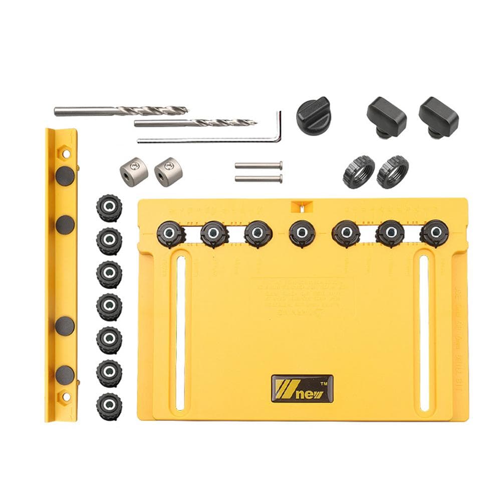 Cabinet Hardware Jig Template Tool Adjustable Dowel Drilling Guide Woodworking Punch Locator for Set B yellow