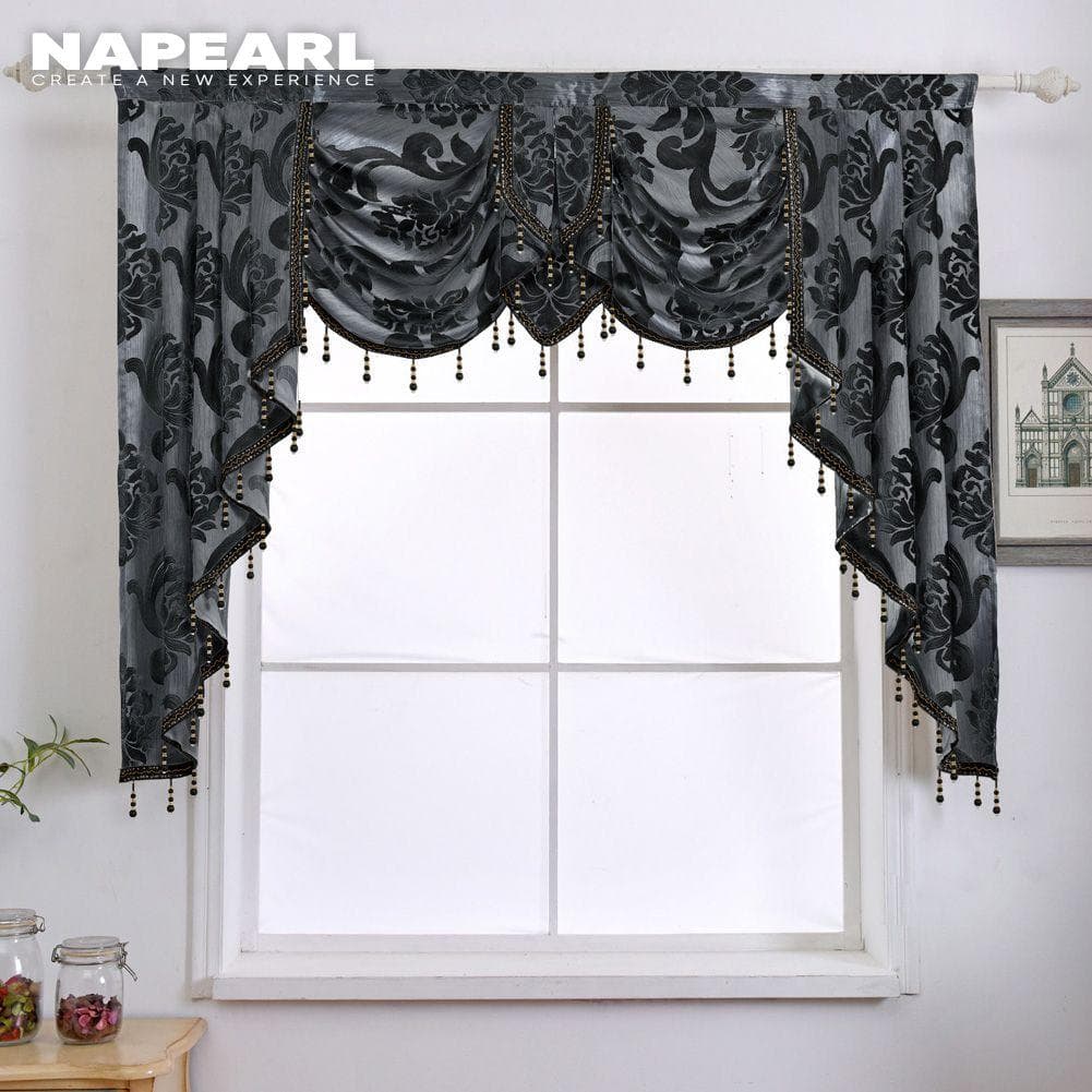 1PC NAPEARL Luxury Rural Decorative Beaded Valance Design Fashion Window Curtain W155cm x L125cm black
