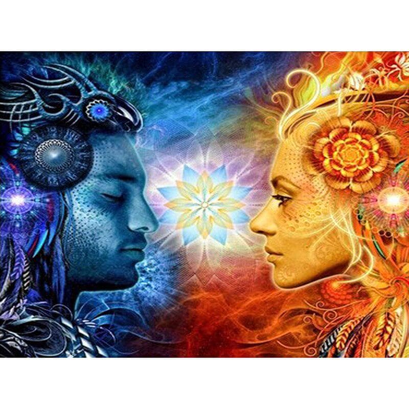 Diamond Painting Cross Stitch Round Drill Diamond for Christmas Decoration Ice-Fire Lovers 20X30CM