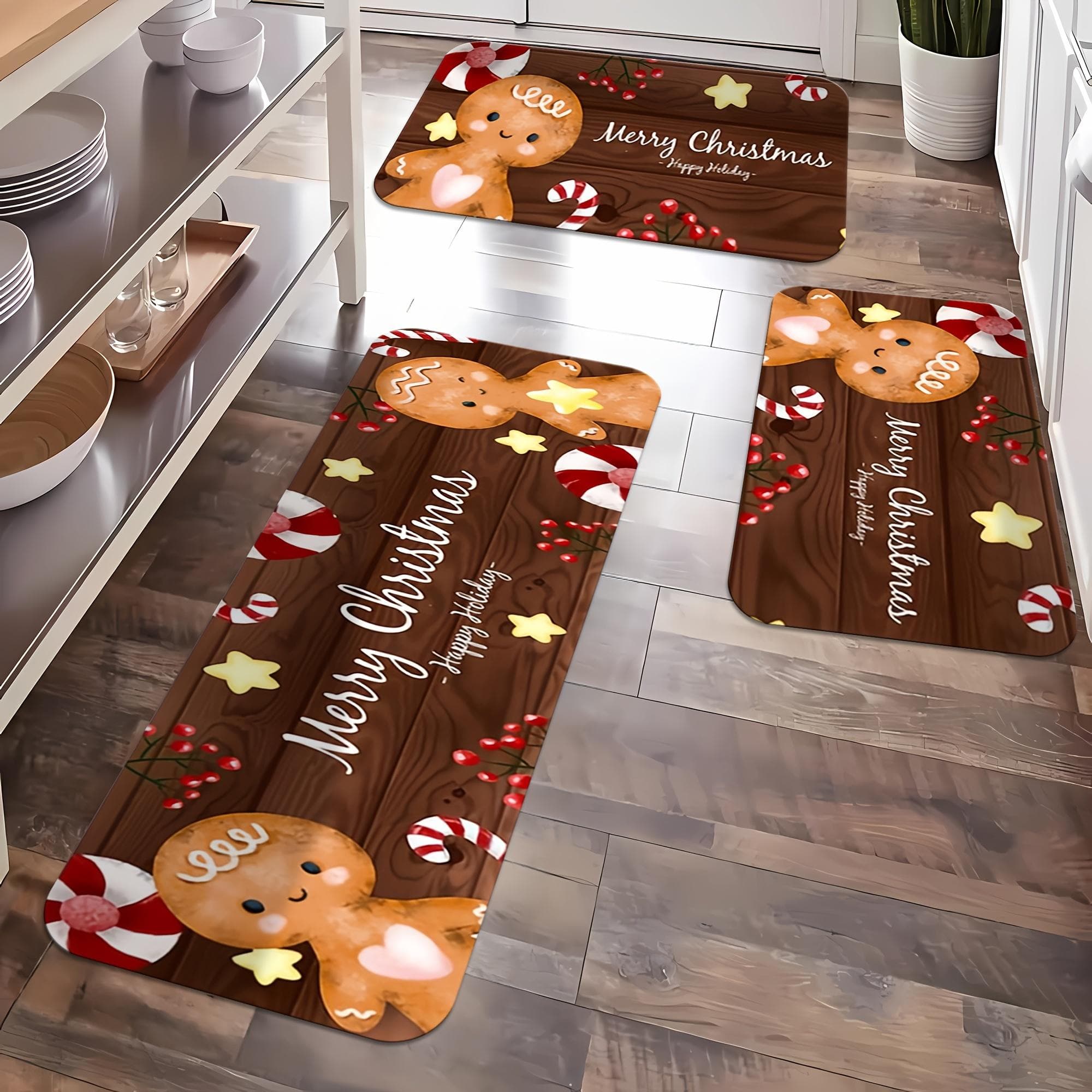 1/2PCS Christmas Gingerbread Man Kitchen Floor Mat Home Decor Bedroom Hallway Balcony Carpet Entryway Welcome Mat 40X60CM 1PC