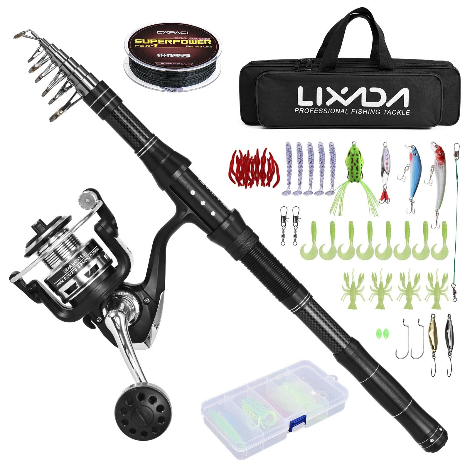 Fishing Rod and Reel Combos Telescopic Fishing Pole with Spinning Reel Combo Kit Fishing Line Lures 240